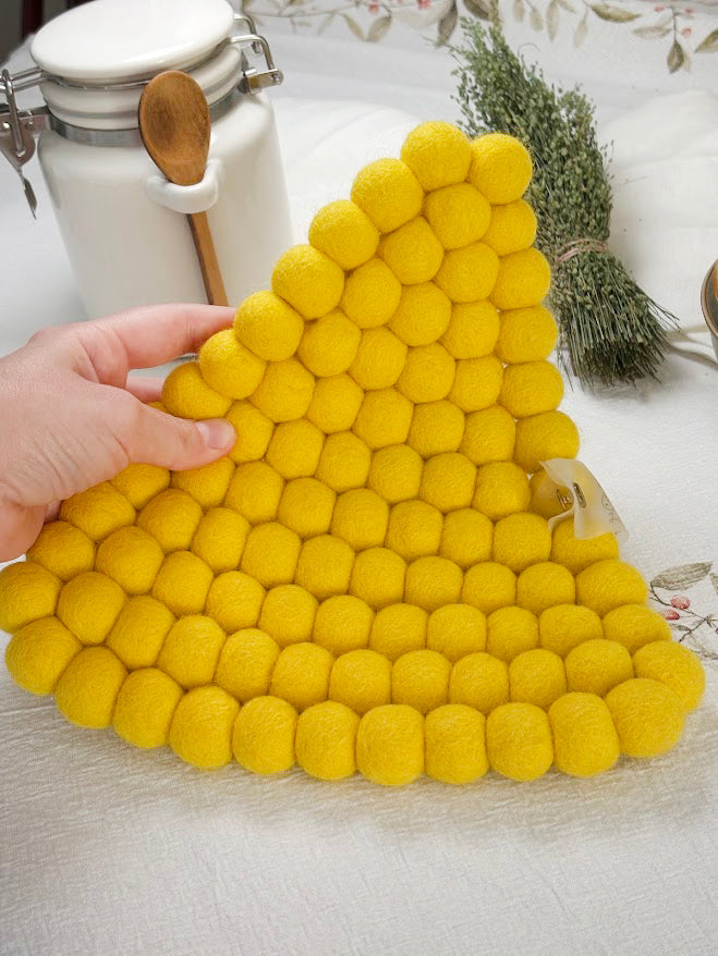 Handmade Wool Trivets - Triangle Sunny Yellow