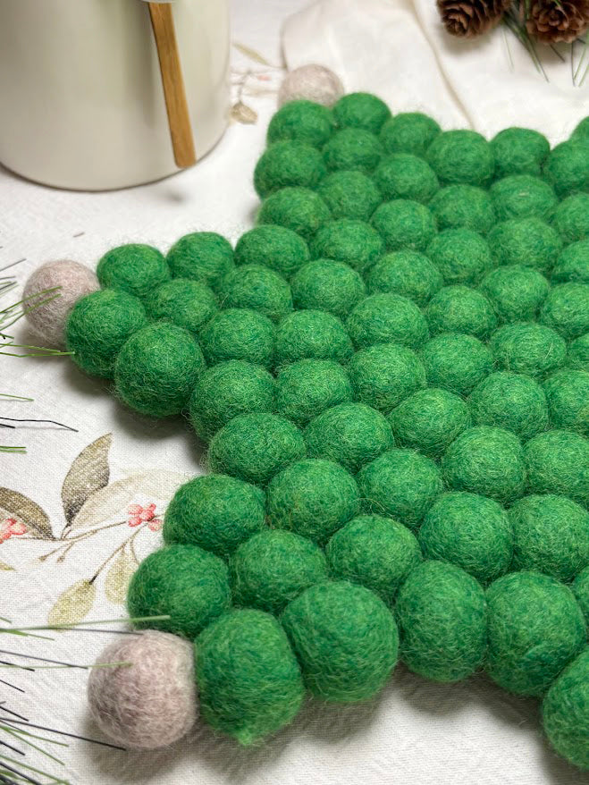 Handmade Wool Trivets - Star Christmas Green