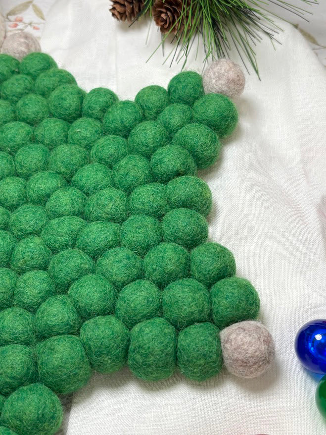 Handmade Wool Trivets - Star Christmas Green