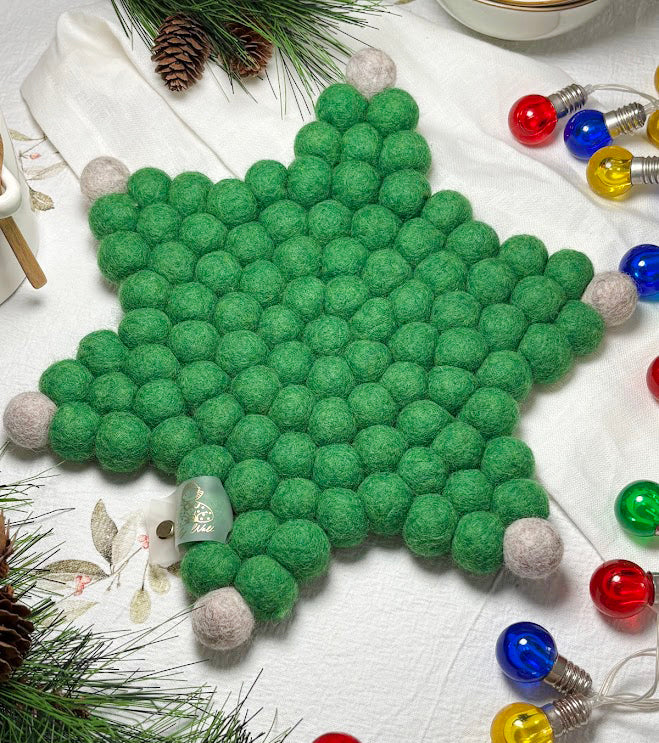 Handmade Wool Trivets - Star Christmas Green