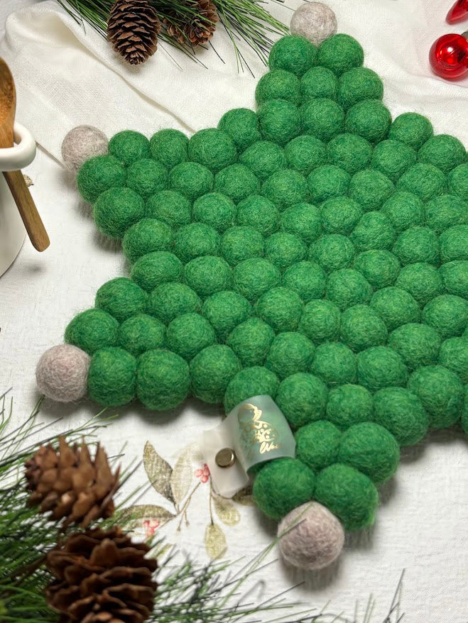 Handmade Wool Trivets - Star Christmas Green