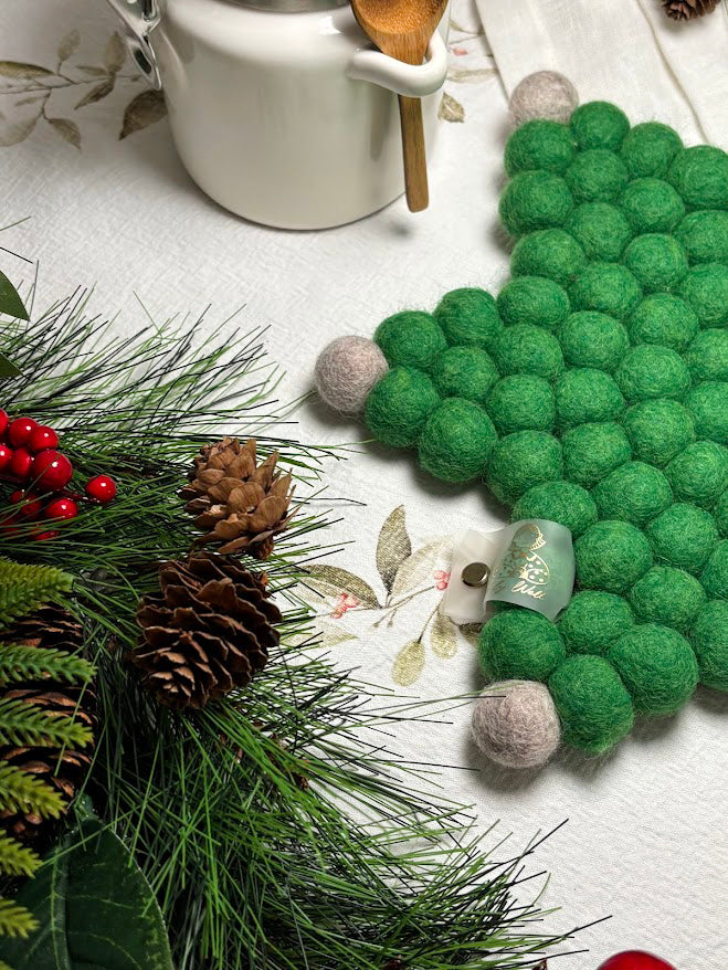Handmade Wool Trivets - Star Christmas Green