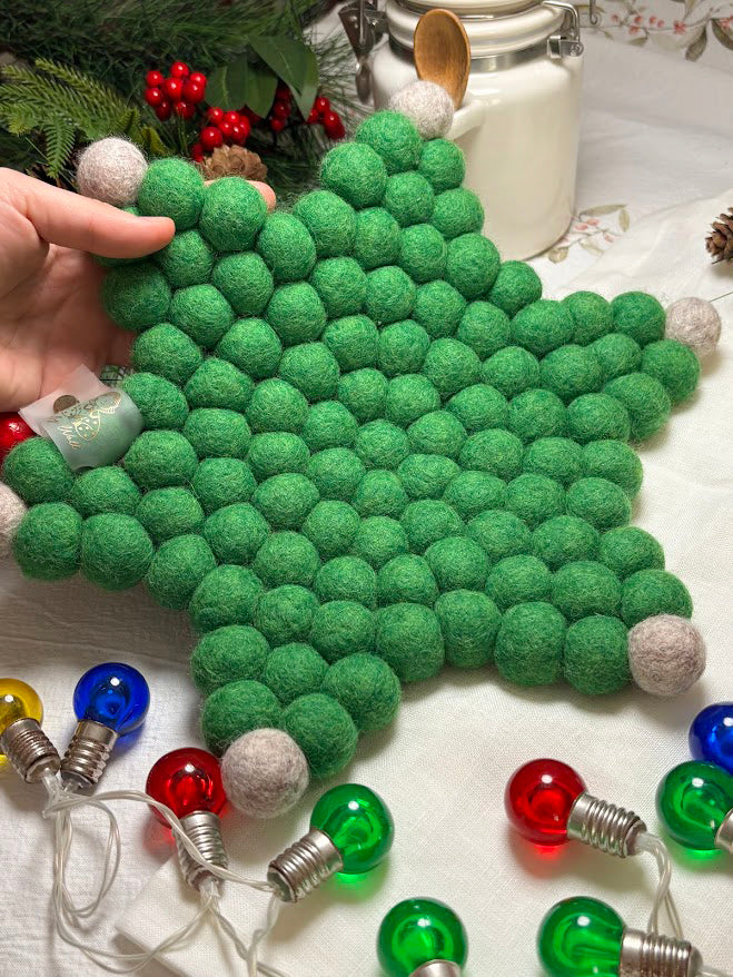 Handmade Wool Trivets - Star Christmas Green
