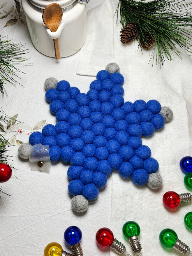 Handmade Wool Trivets - Star Sky Blue Small