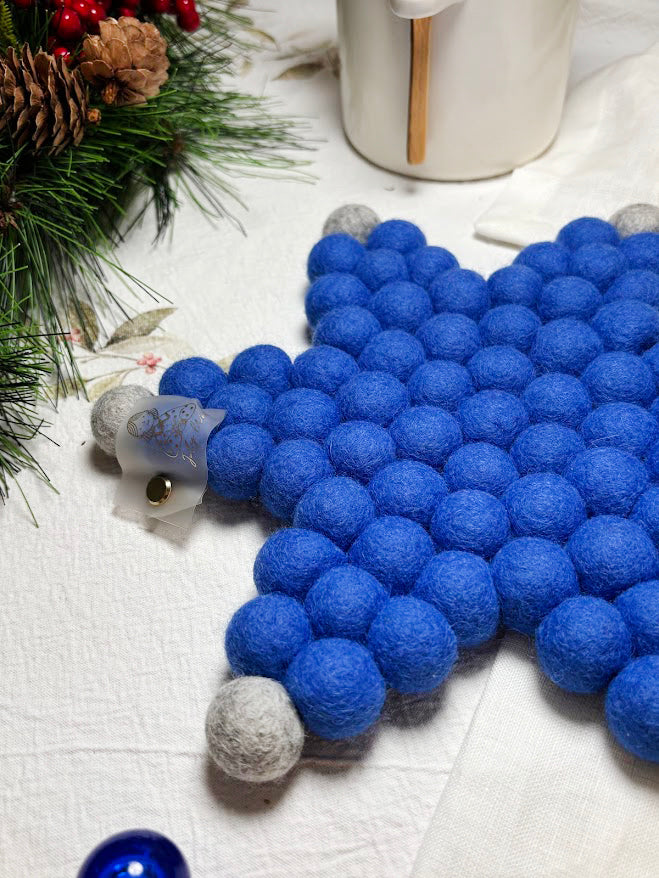 Handmade Wool Trivets - Star Sky Blue Small