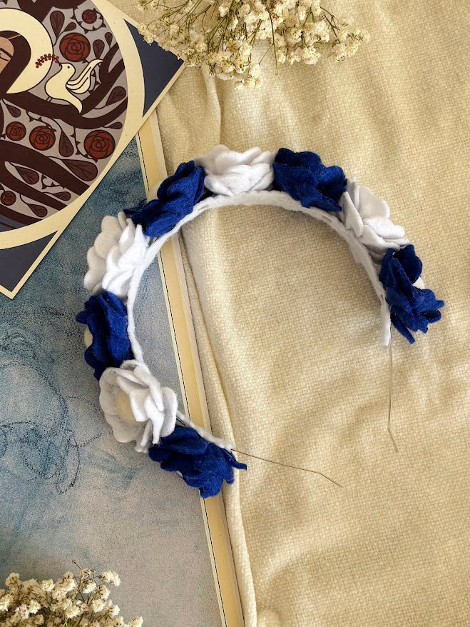 Handmade Girls Floral Hair Band - Navy & White
