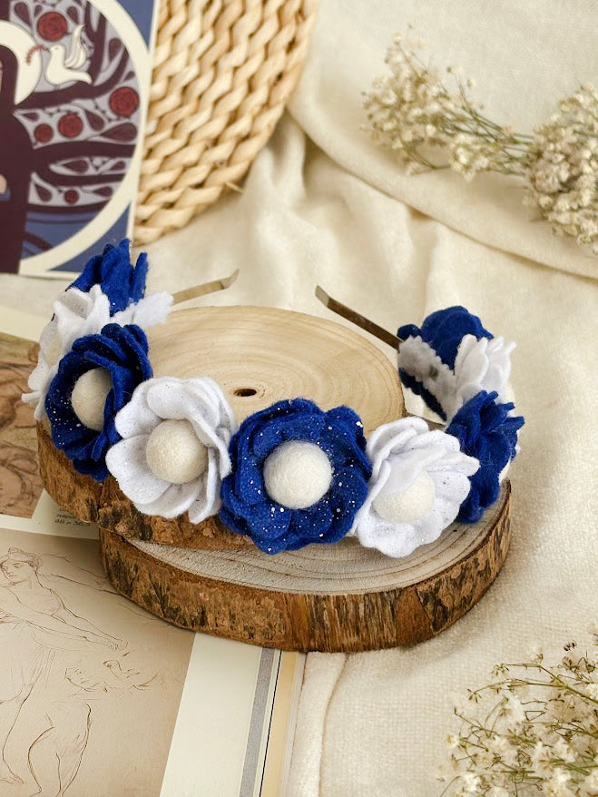 Handmade Girls Floral Hair Band - Navy & White