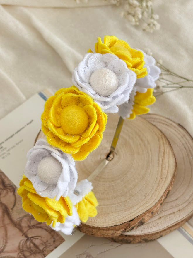 Handmade Girls Floral Hair Band - Yellow & White