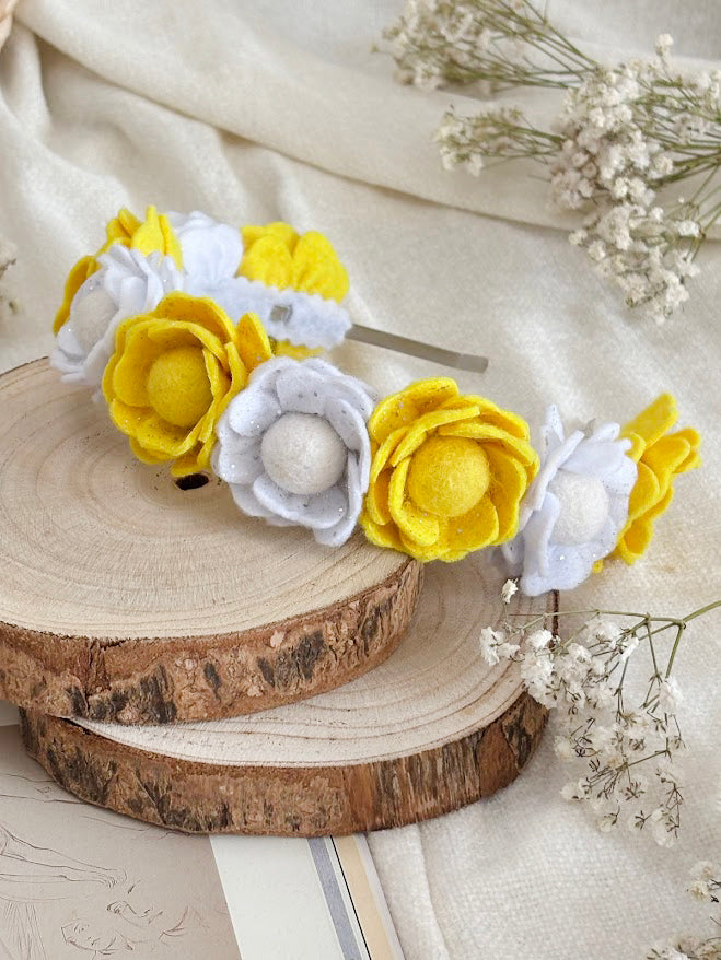 Handmade Girls Floral Hair Band - Yellow & White
