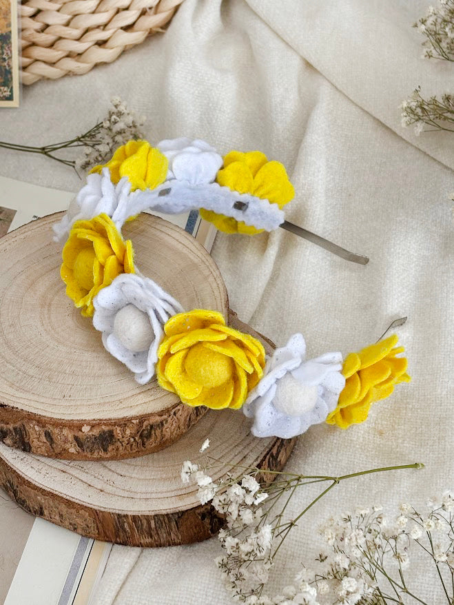 Handmade Girls Floral Hair Band - Yellow & White