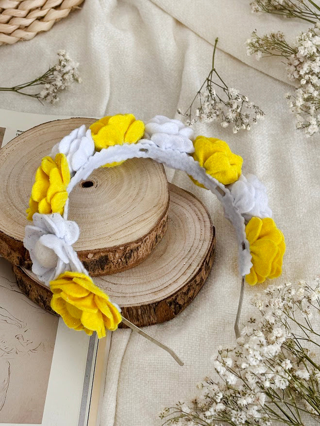 Handmade Girls Floral Hair Band - Yellow & White