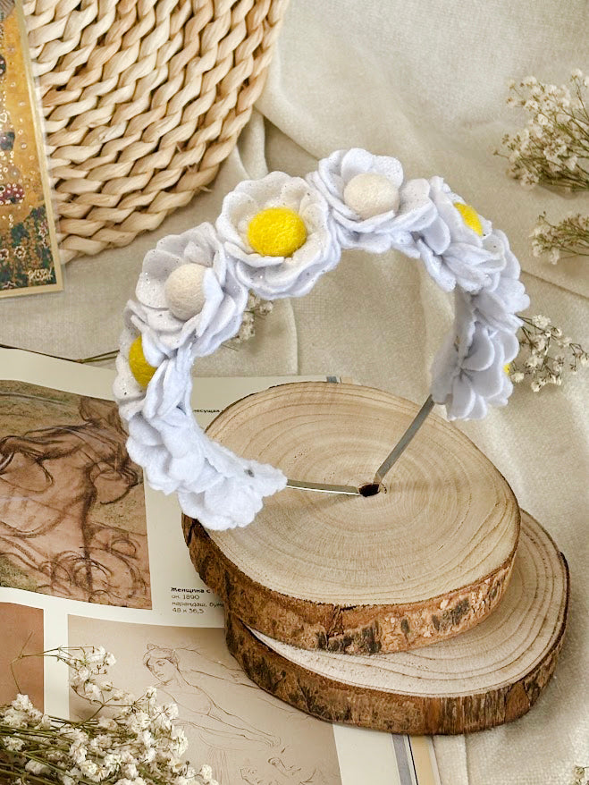 Handmade Girls Floral Hair Band - White