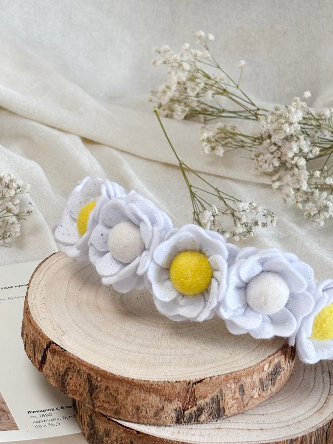 Handmade Girls Floral Hair Band - White