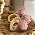 Dusty Rose Pom Pom Hair Ties, Set of 2, with Brown Beads
