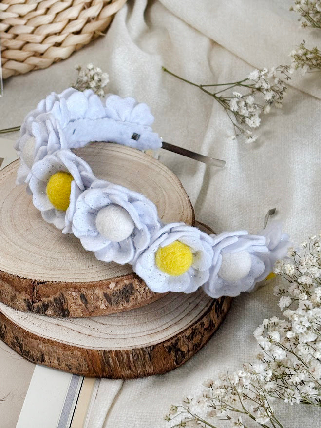 Handmade Girls Floral Hair Band - White