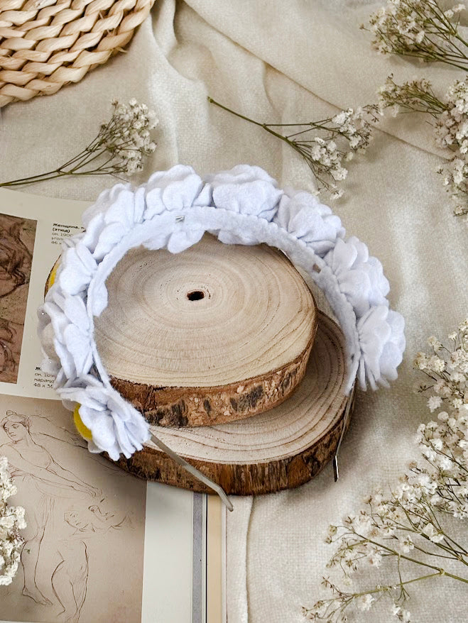 Handmade Girls Floral Hair Band - White
