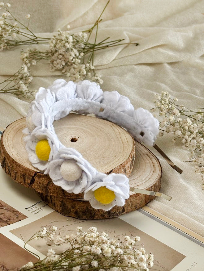 Handmade Girls Floral Hair Band - White