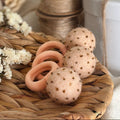 Peach Pom Pom Hair Ties, Set of 2, with Dark Gold Beads