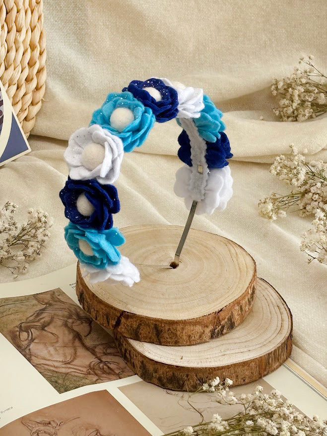 Handmade Girls Floral Hair Band - Blue, Navy & White