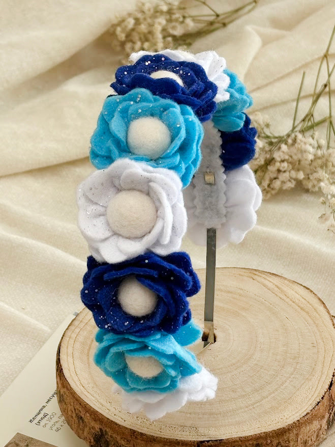Handmade Girls Floral Hair Band - Blue, Navy & White