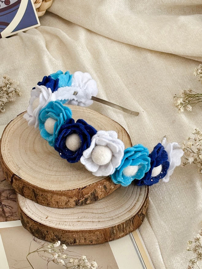 Handmade Girls Floral Hair Band - Blue, Navy & White
