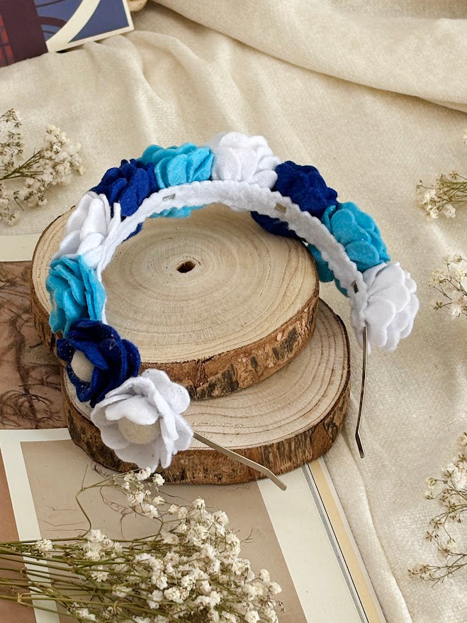 Handmade Girls Floral Hair Band - Blue, Navy & White