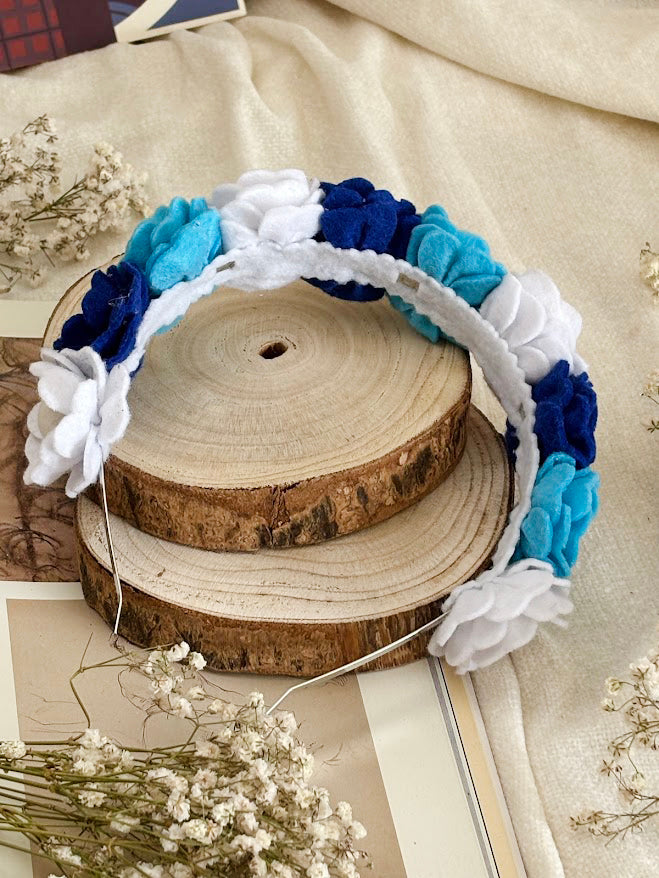 Handmade Girls Floral Hair Band - Blue, Navy & White