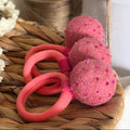 Coral Pink Pom Pom Hair Ties, Set of 2, with Pink Beads