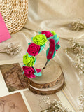 Handmade Girls Rose Hair Band - Green & Magenta