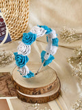 Handmade Girls Rose Hair Band - Sky Blue & White