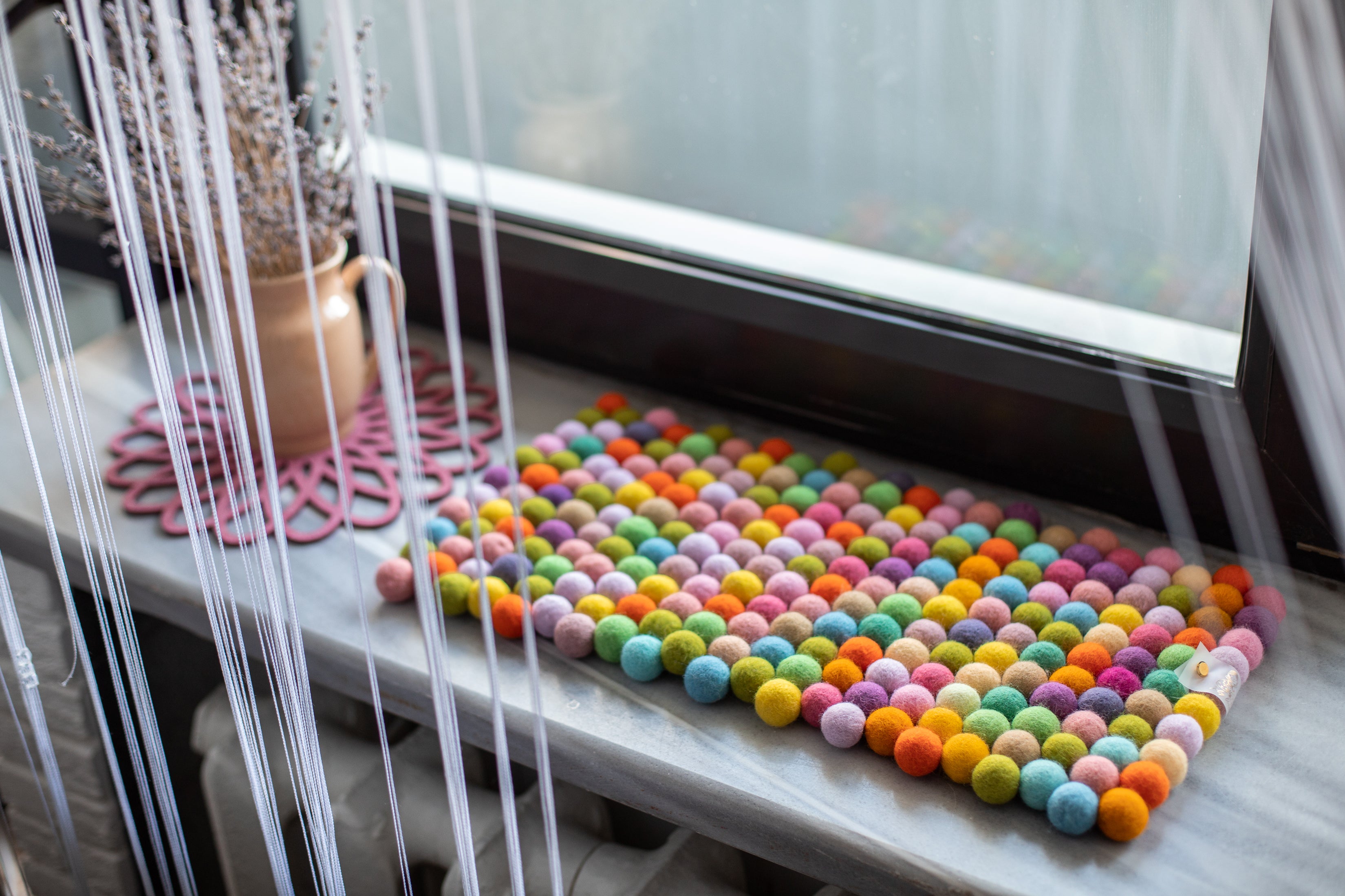 Rainbow Dreams - Wool Ball Pet Bed Mat for Cats & Small Dogs