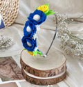 Handmade Girls Side Rose Hair Band - Blue & Yellow