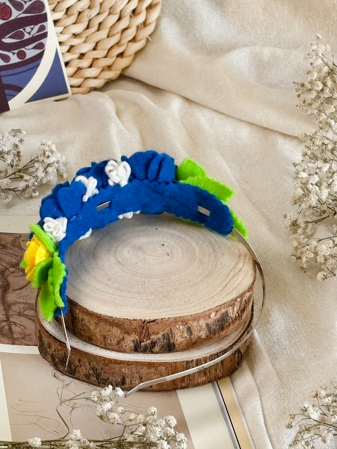 Handmade Girls Side Rose Hair Band - Blue & Yellow
