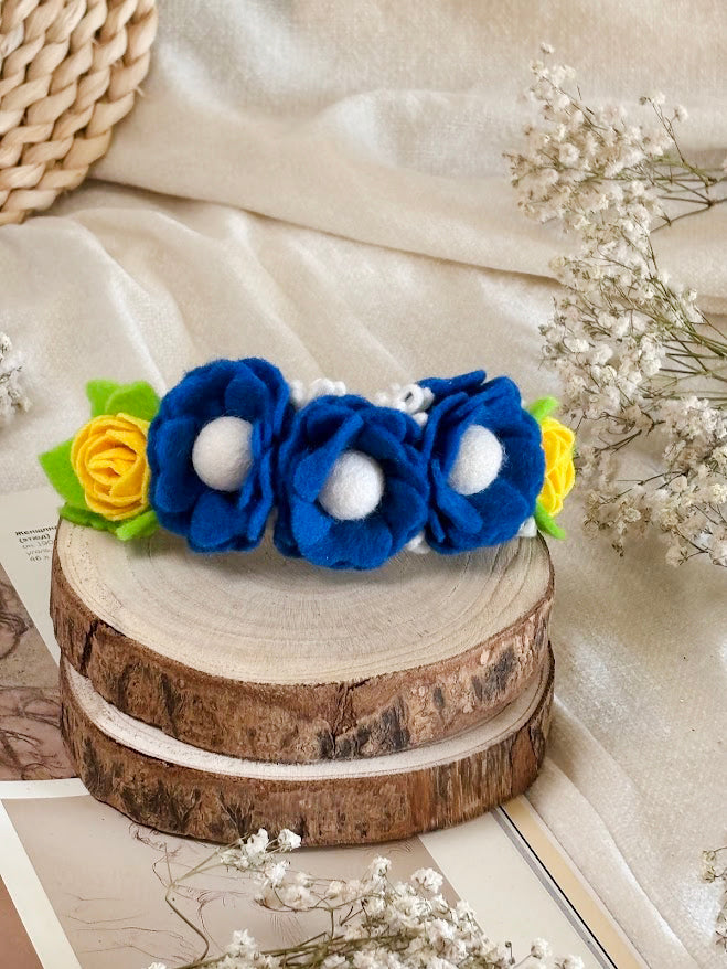 Handmade Girls Side Rose Hair Band - Blue & Yellow