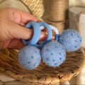 Light Blue Pom Pom Hair Ties, Set of 2, with Turquoise Beads