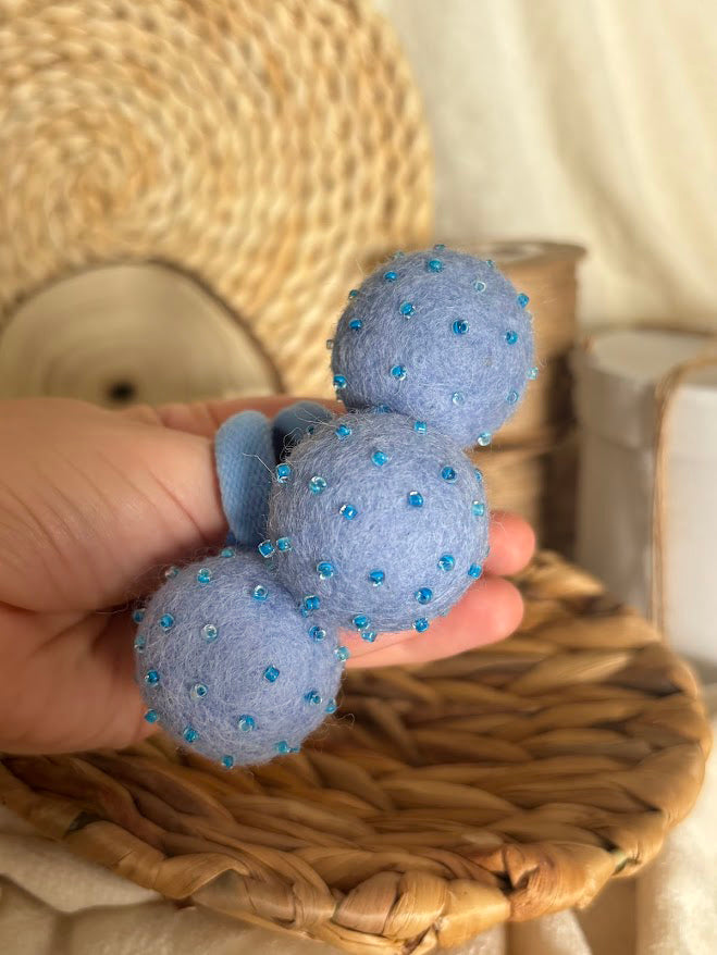 Light Blue Pom Pom Hair Ties, Set of 2, with Turquoise Beads