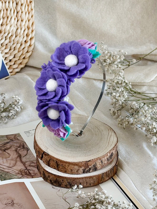 Handmade Girls Side Flower Hair Band - Purple Mix