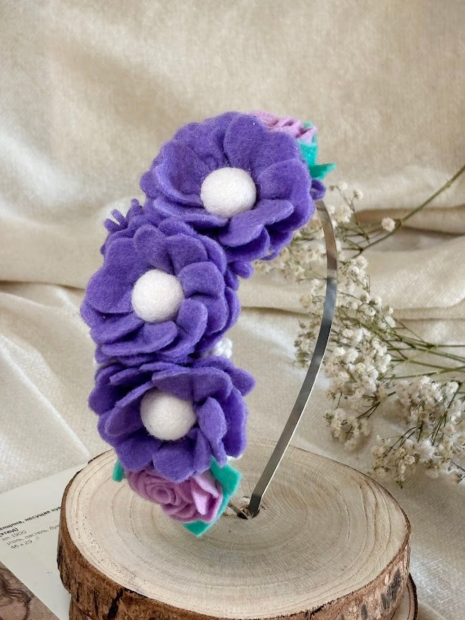 Handmade Girls Side Flower Hair Band - Purple Mix