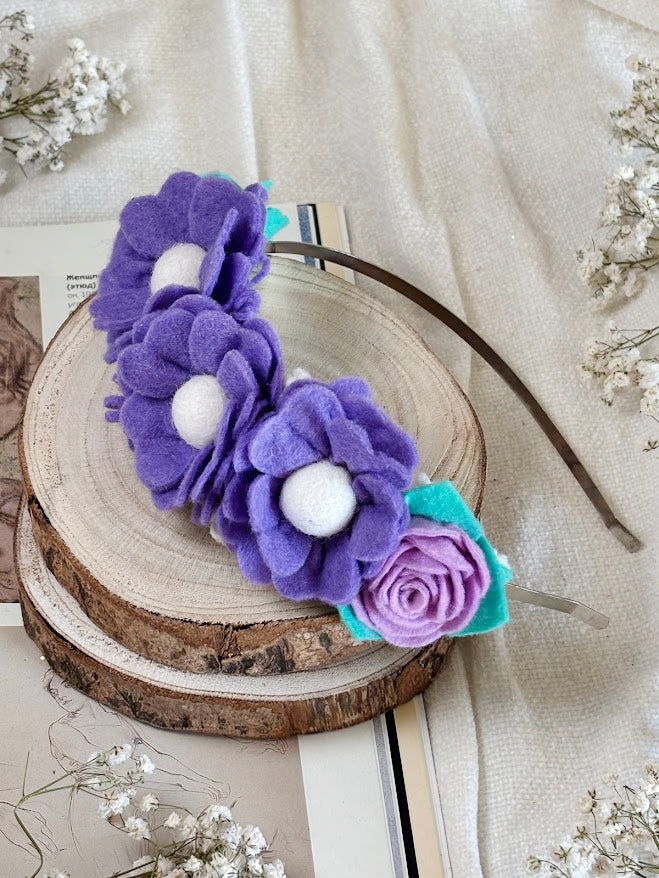 Handmade Girls Side Flower Hair Band - Purple Mix