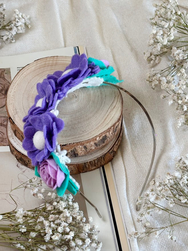 Handmade Girls Side Flower Hair Band - Purple Mix