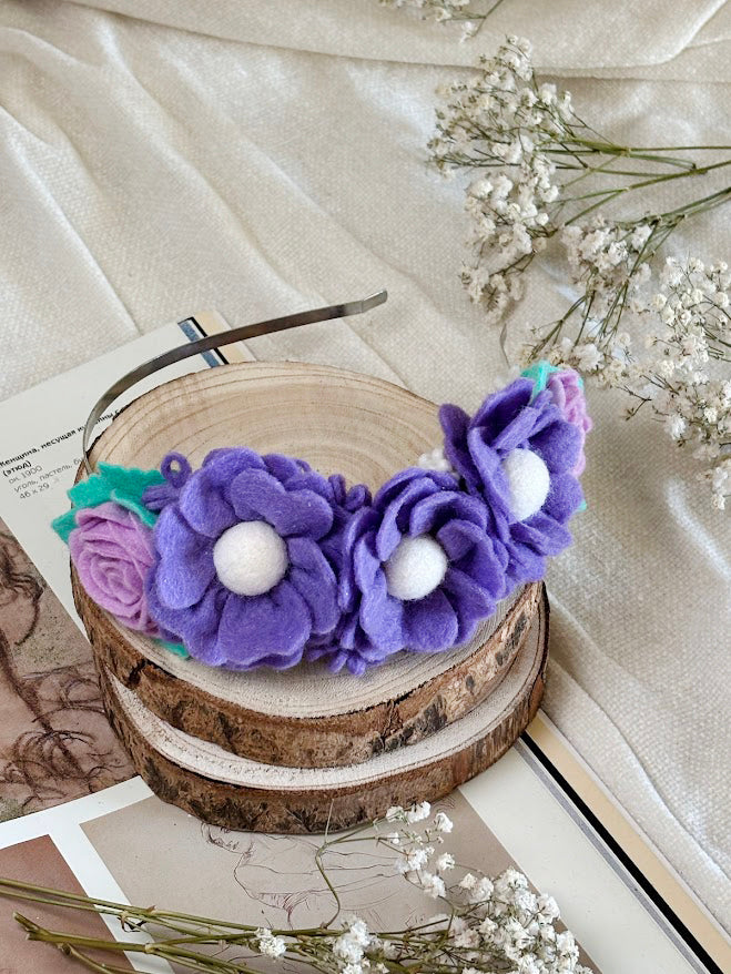 Handmade Girls Side Flower Hair Band - Purple Mix