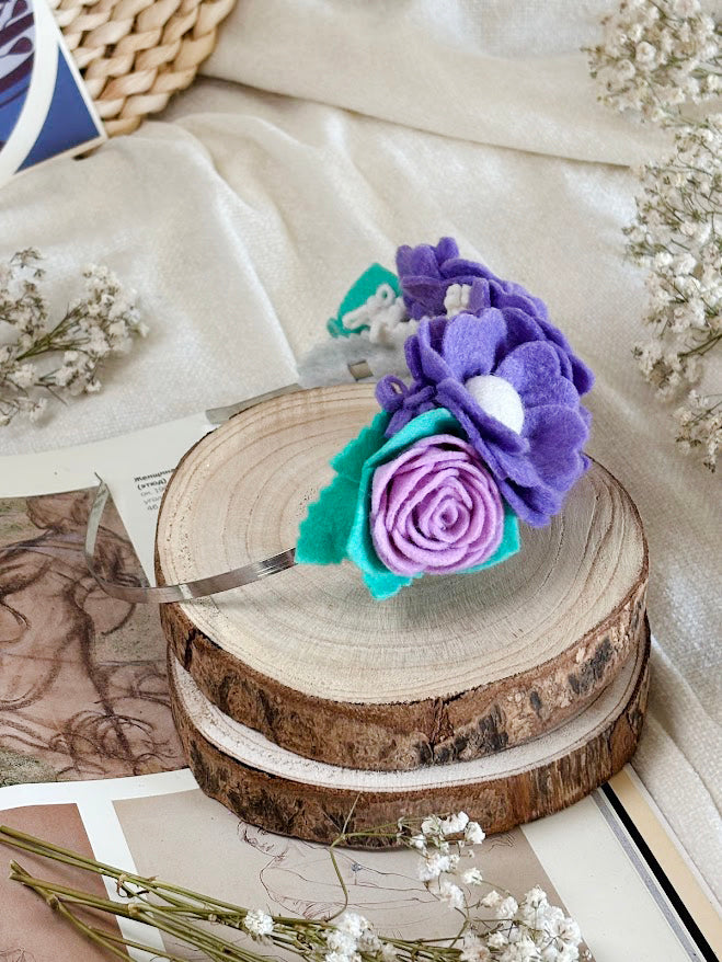 Handmade Girls Side Flower Hair Band - Purple Mix