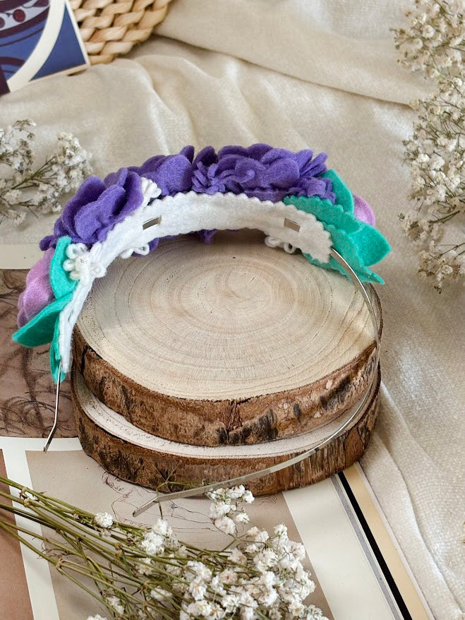 Handmade Girls Side Flower Hair Band - Purple Mix