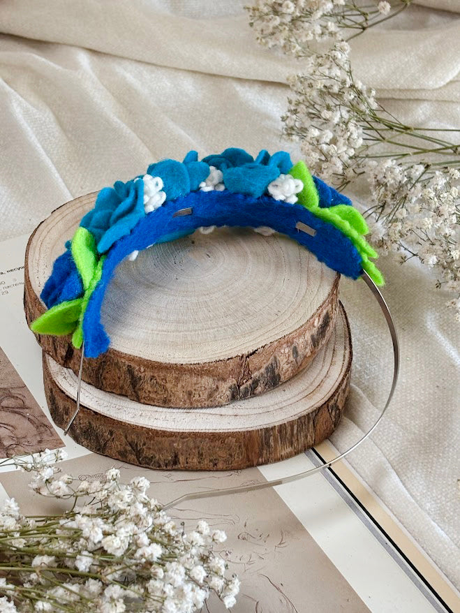 Handmade Girls Side Rose Hair Band - Blue Mix
