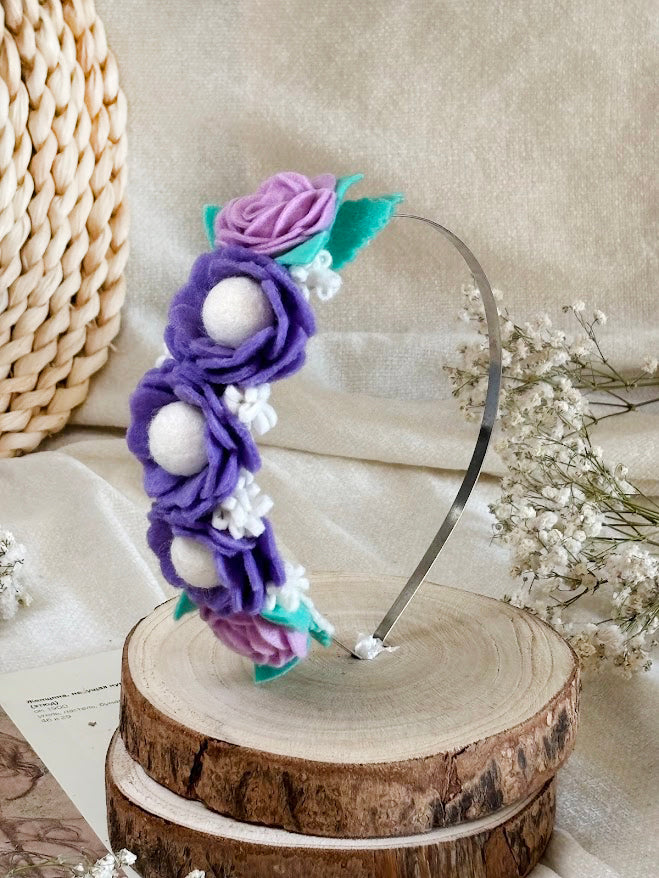 Handmade Girls Side Flower Hair Band - Purple Mix