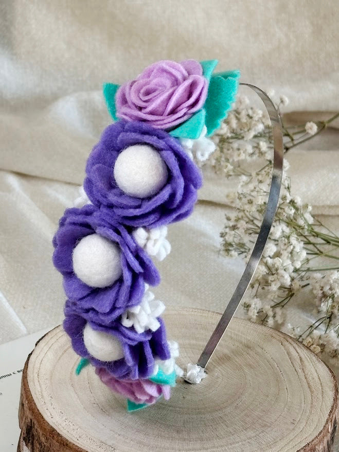 Handmade Girls Side Flower Hair Band - Purple Mix