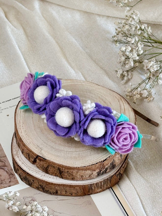 Handmade Girls Side Flower Hair Band - Purple Mix