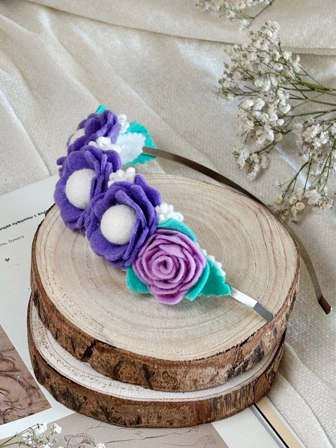 Handmade Girls Side Flower Hair Band - Purple Mix