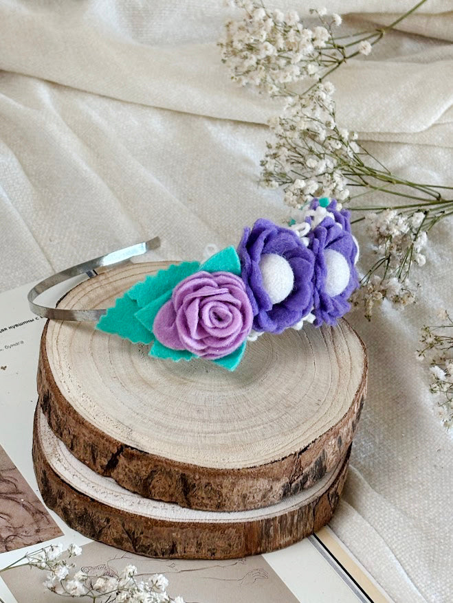 Handmade Girls Side Flower Hair Band - Purple Mix