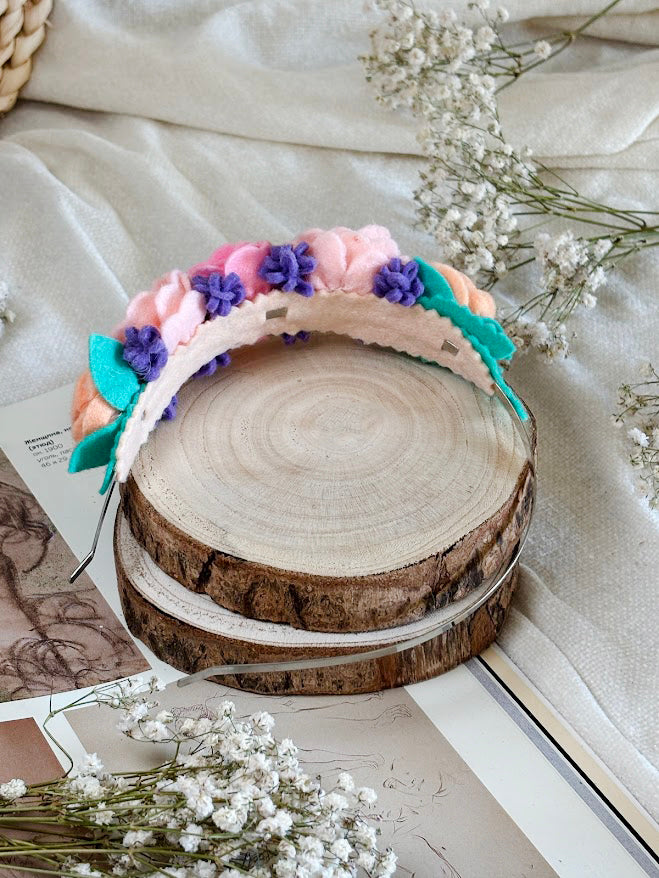 Handmade Girls Side Rose Hair Band - Rainbow Mix